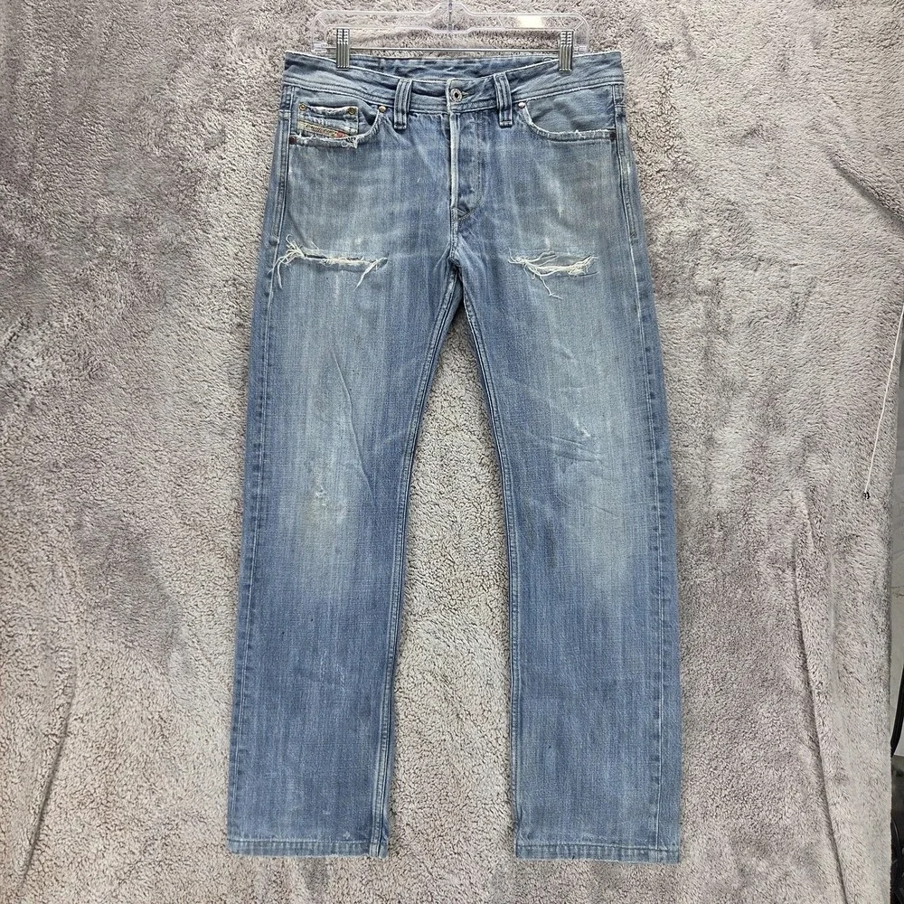 Diesel Jeans Mens 31x32 Blue Viker Regular Straight Made Italy Altered Hem 0R70N
